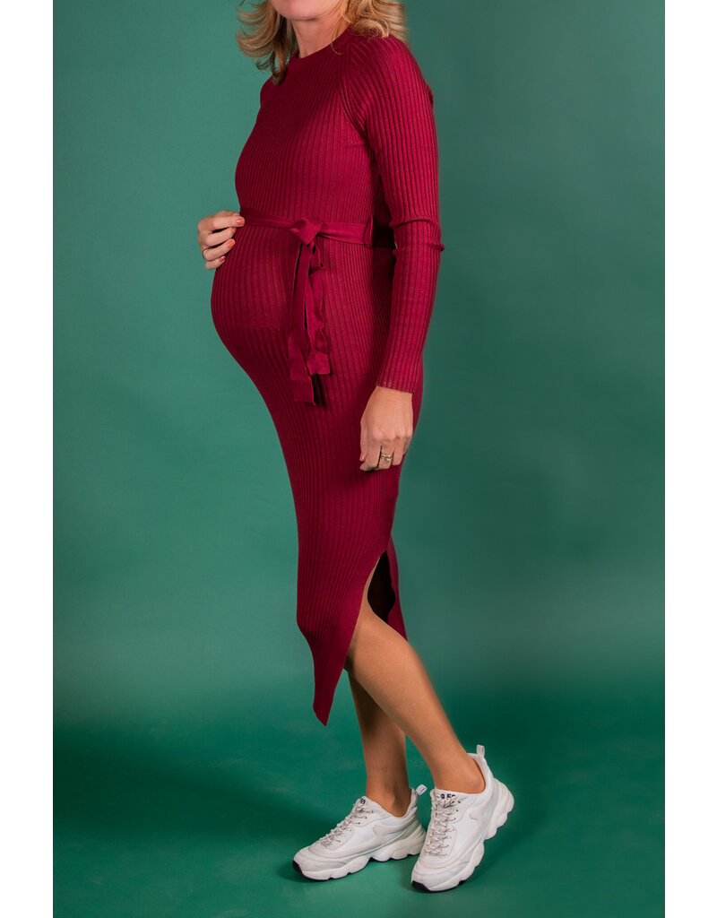 Love2Wait Love2Wait Jurk - knitted met riem -   burgundyC242051 044