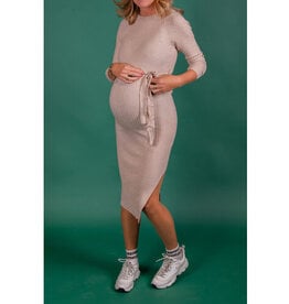 Love2Wait Love2Wait zwangerschapsjurk - Dress knit met riem - Sand