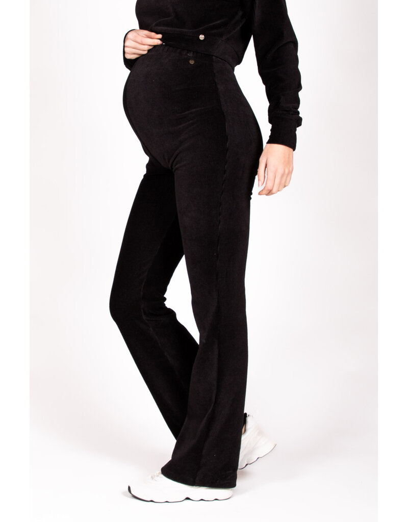 Love2Wait Love2Wait Pants Flared rib velvet - zwart C252001 004