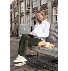 Love2Wait Love2Wait zwangerschap Pants Flared rib velvet - Olive