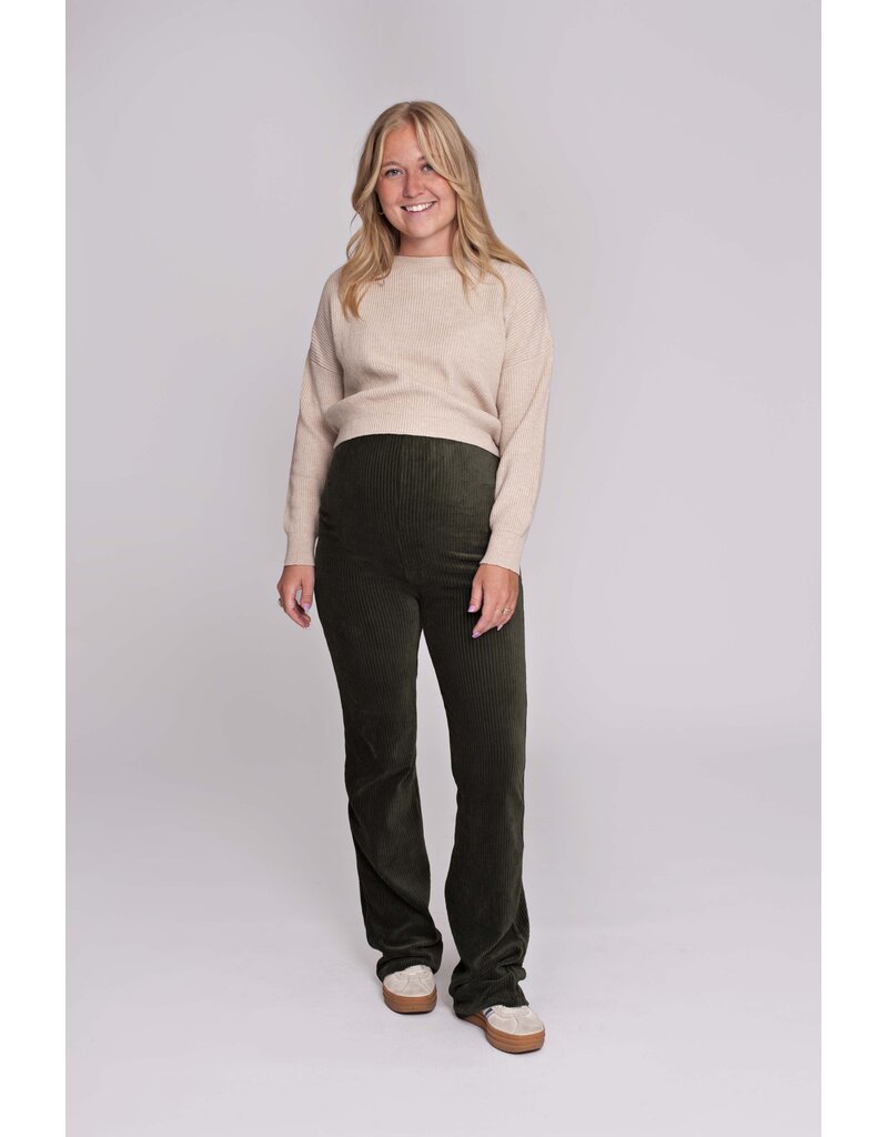 Love2Wait Love2Wait Pants Flared rib velvet - Olive - C252001 054