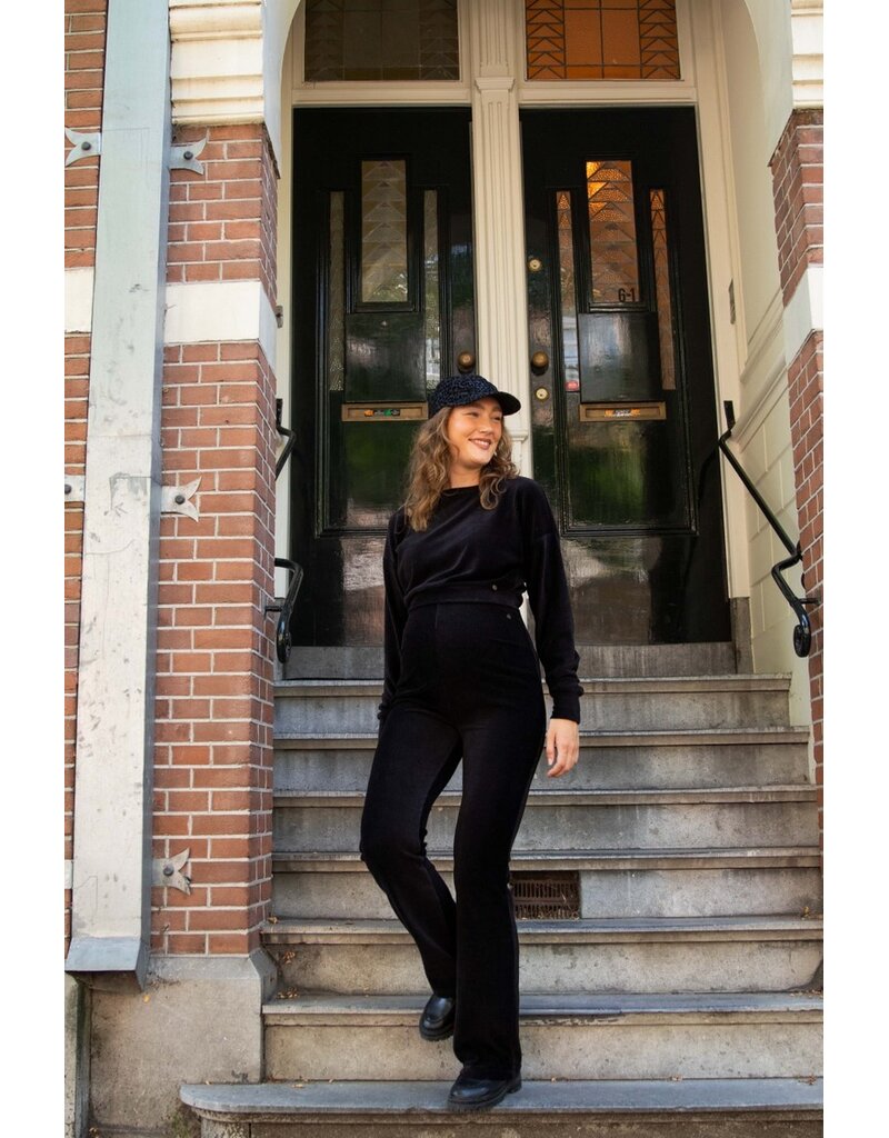 Love2Wait Love2Wait Pants Flared rib velvet - zwart C252001 004