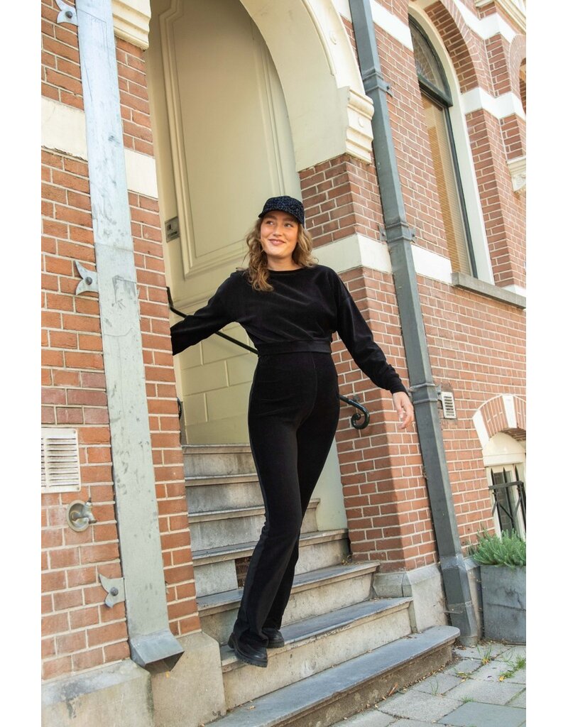 Love2Wait Love2Wait Pants Flared rib velvet - zwart C252001 004