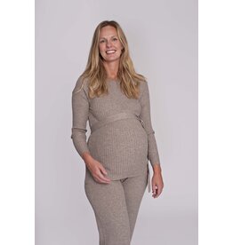 Love2Wait Love2Wait zwangerschapstop - twin rib met riem - Sand