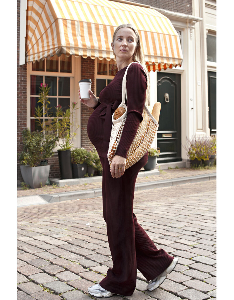 Love2Wait Love2Wait Broek - twin rib knitted - burgundy - B999066 044