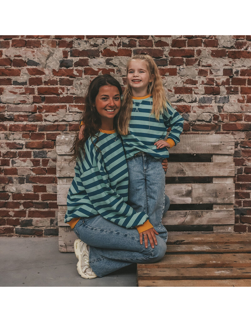 Your Wishes Baby & Peuter kleding Your Wishes Stripe French Knit - Sweater Mom - Corsair - groen & blauw