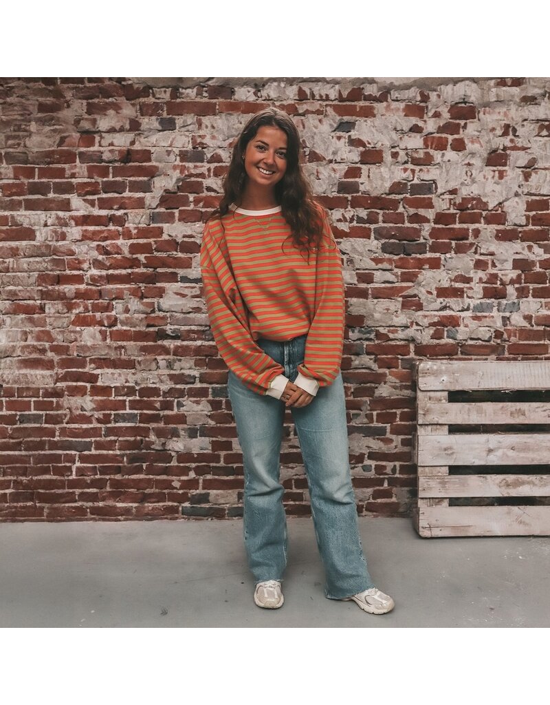 Your Wishes Baby & Peuter kleding Your Wishes Stripe French Knit - Sweater Mom - Mosstone - Roze & Groen