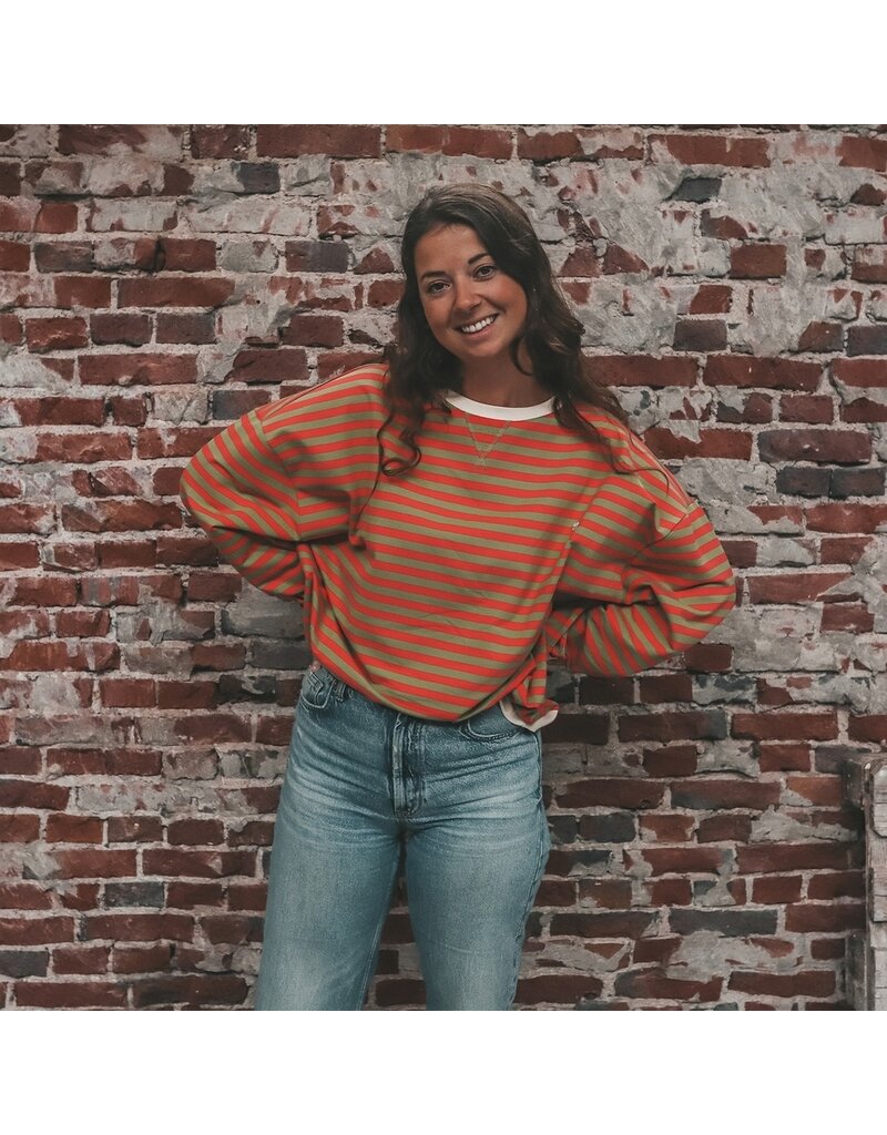 Your Wishes Baby & Peuter kleding Your Wishes Stripe French Knit - Sweater Mom - Mosstone - Roze & Groen