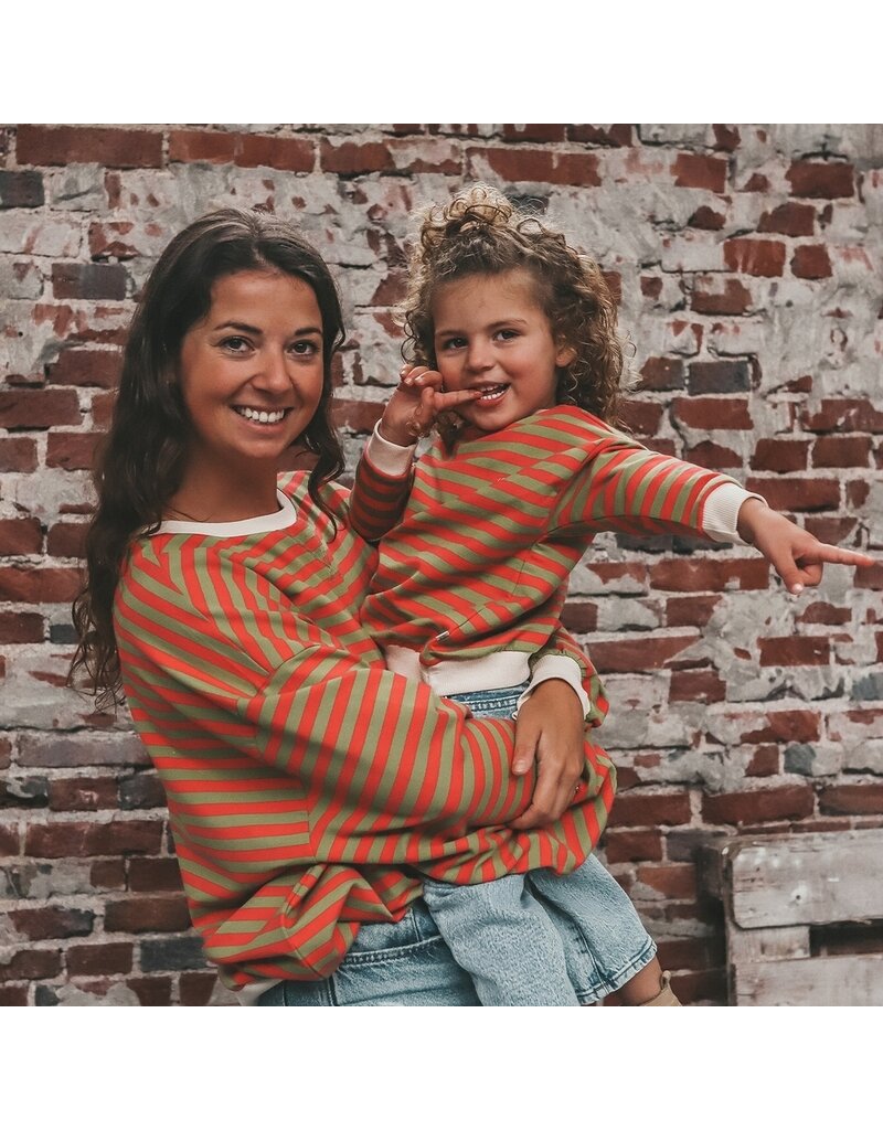 Your Wishes Baby & Peuter kleding Your Wishes Stripe French Knit - Sweater Mom - Mosstone - Roze & Groen