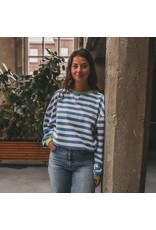 Your Wishes Baby & Peuter kleding Your Wishes Stripe French Knit - Sweater Mom - French Blue = blauw-ecru