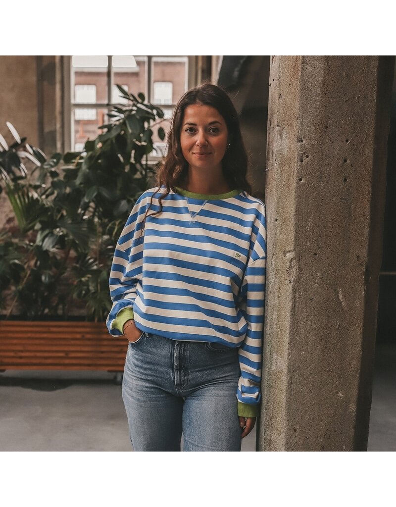 Your Wishes Baby & Peuter kleding Your Wishes Stripe French Knit - Sweater Mom - French Blue = blauw-ecru