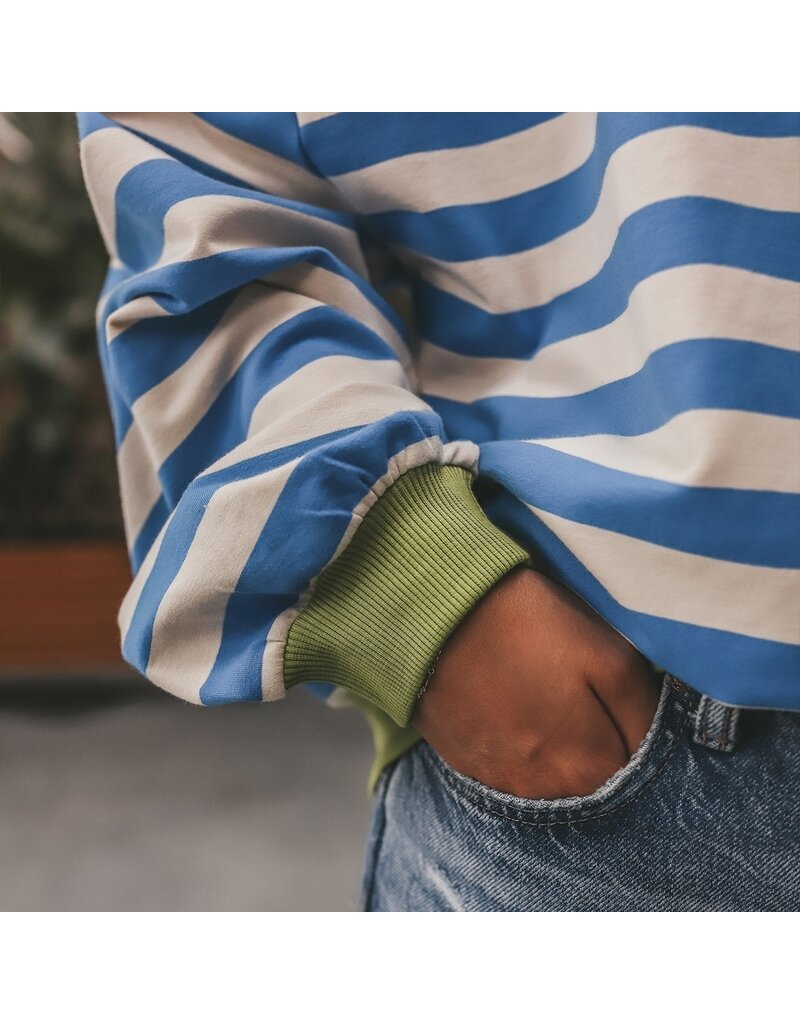 Your Wishes Baby & Peuter kleding Your Wishes Stripe French Knit - Sweater Mom - French Blue = blauw-ecru