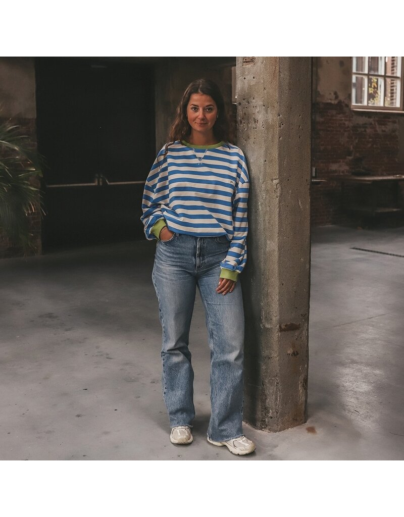 Your Wishes Baby & Peuter kleding Your Wishes Stripe French Knit - Sweater Mom - French Blue = blauw-ecru