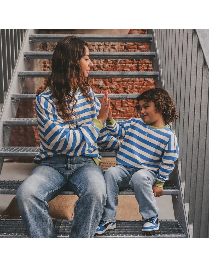 Your Wishes Baby & Peuter kleding Your Wishes Stripe French Knit - Sweater Mom - French Blue = blauw-ecru