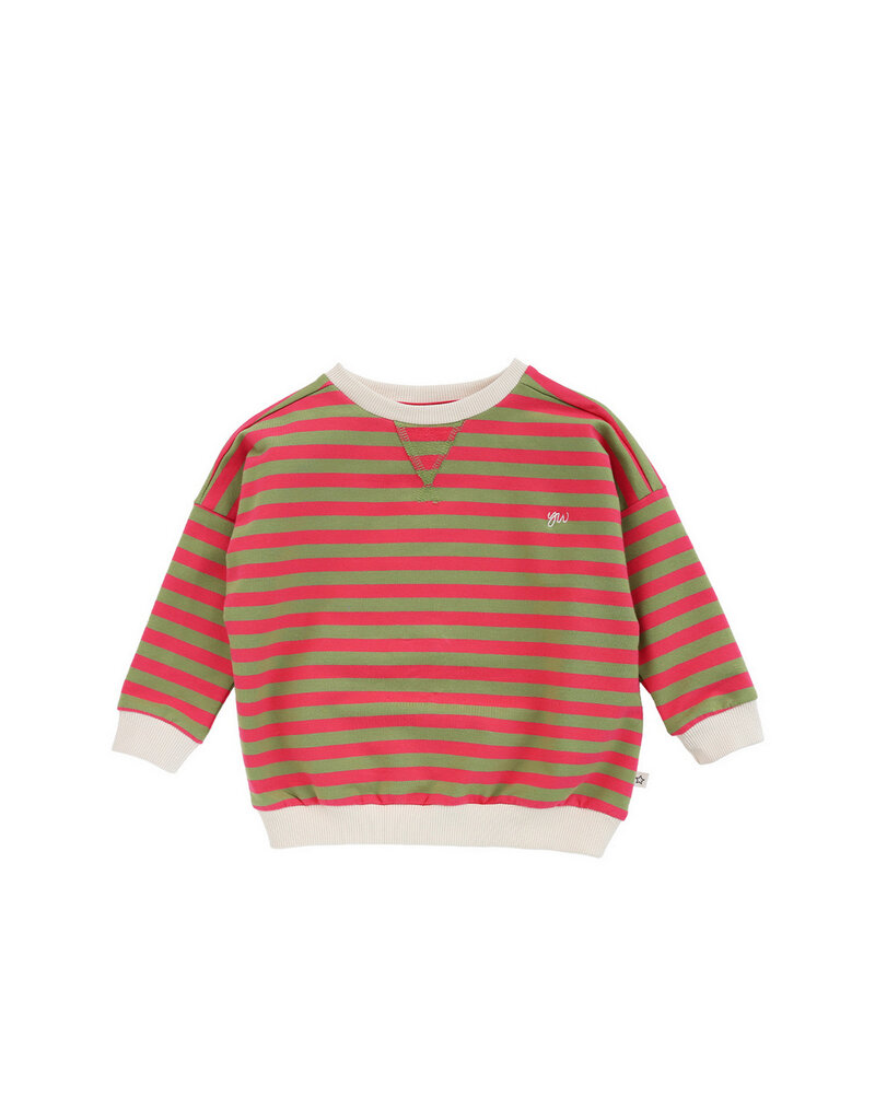 Your Wishes Baby & Peuter kleding Your Wishes Stripe French Knit - Sweater Kids - Mosstone - Roze & Groen