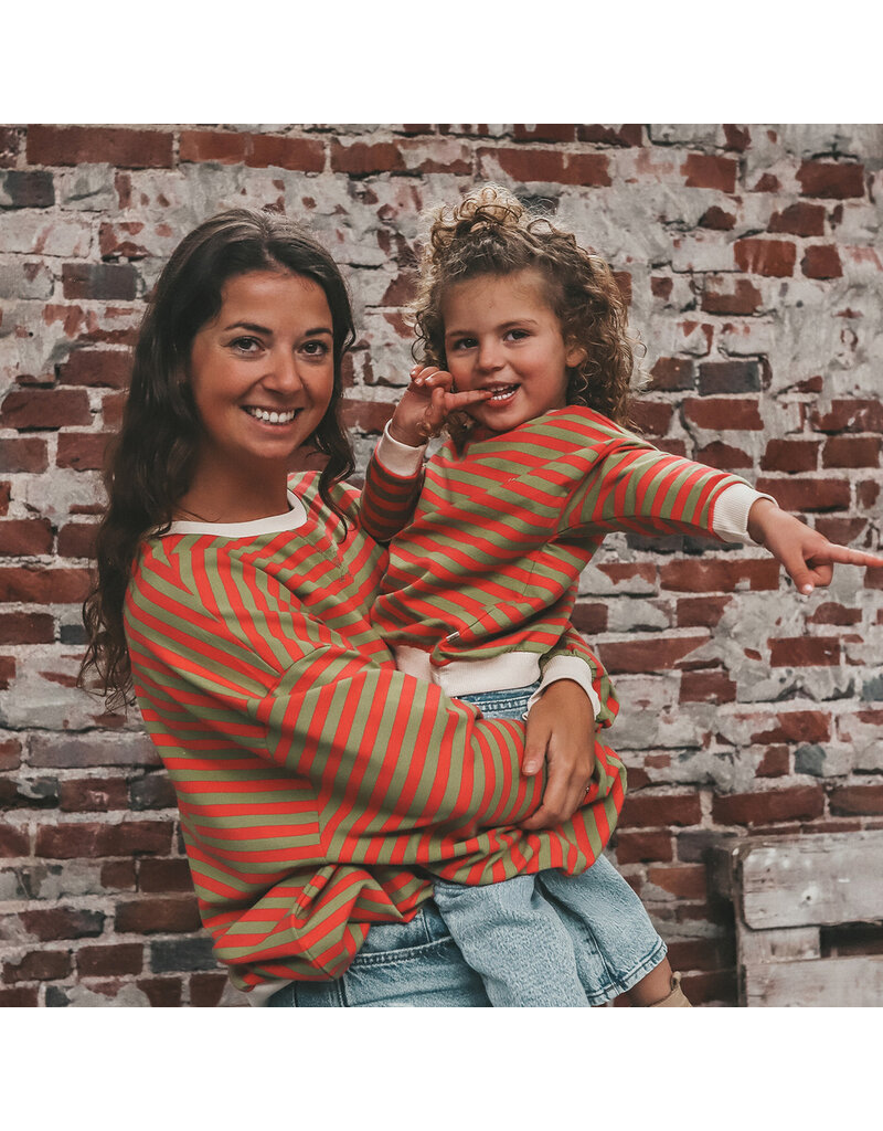 Your Wishes Baby & Peuter kleding Your Wishes Stripe French Knit - Sweater Kids - Mosstone - Roze & Groen