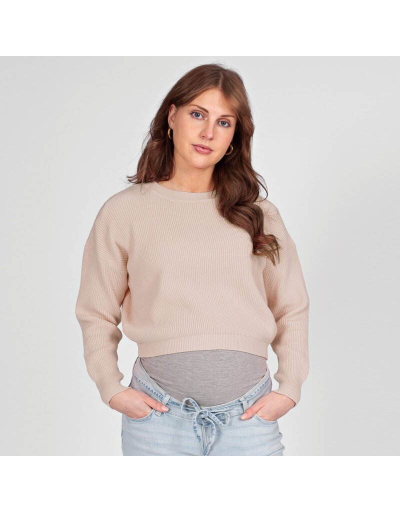 Love2Wait Love2Wait zwangerschapstrui - cropped - Sand - B999 Noor 1007