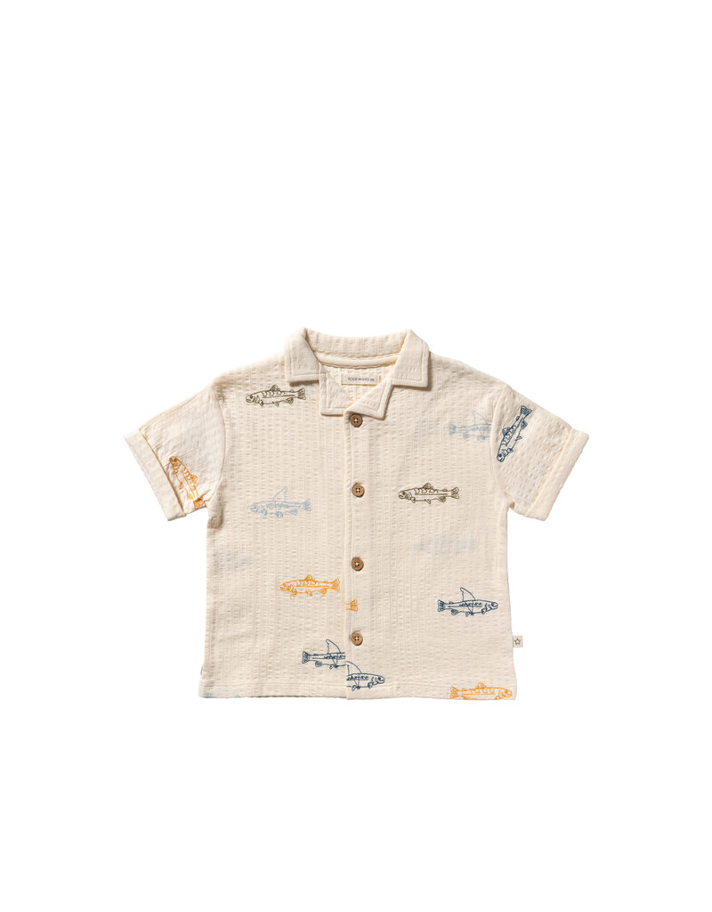 Your Wishes Baby & Peuter kleding Your Wishes jongen shirt Shark Fish - Loose fit - offwhite