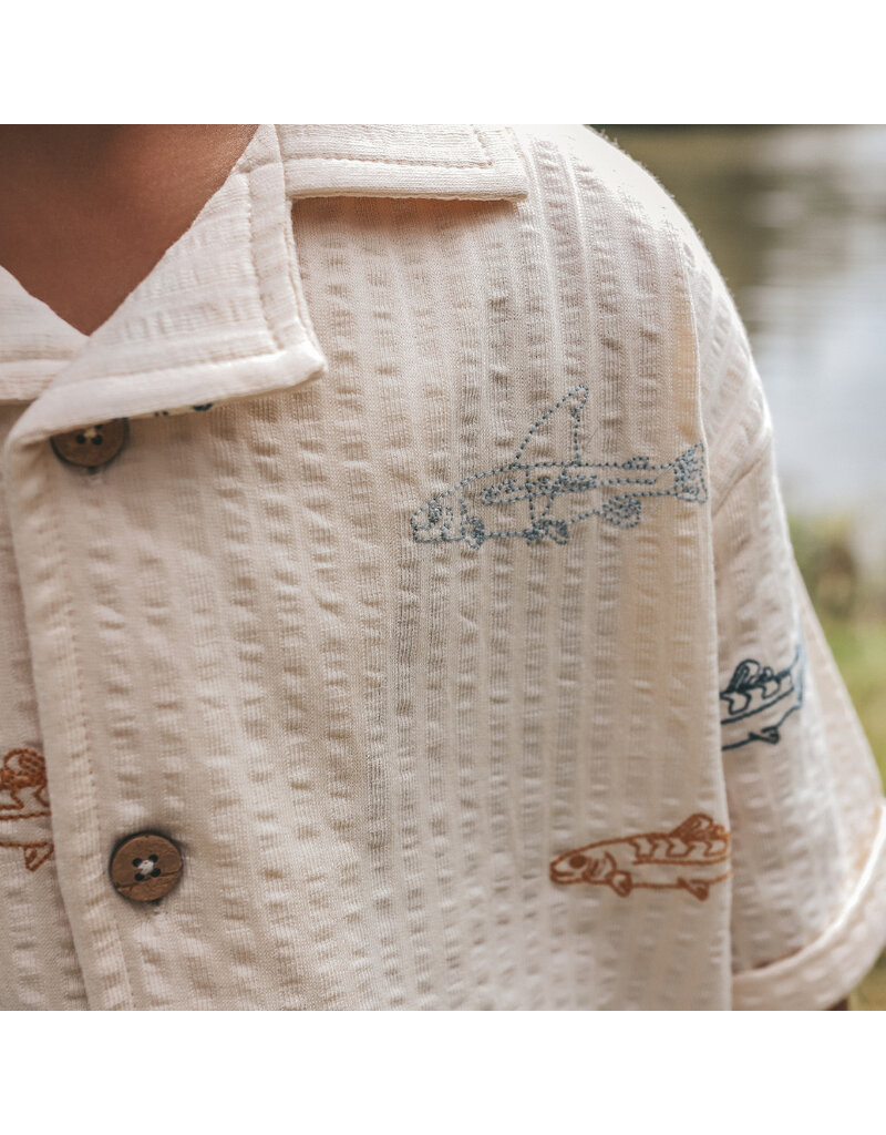 Your Wishes Baby & Peuter kleding Your Wishes jongen shirt Shark Fish - Loose fit - offwhite