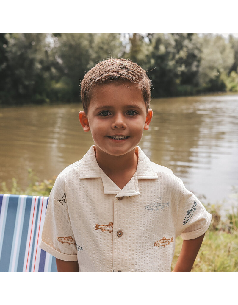 Your Wishes Baby & Peuter kleding Your Wishes jongen shirt Shark Fish - Loose fit - offwhite