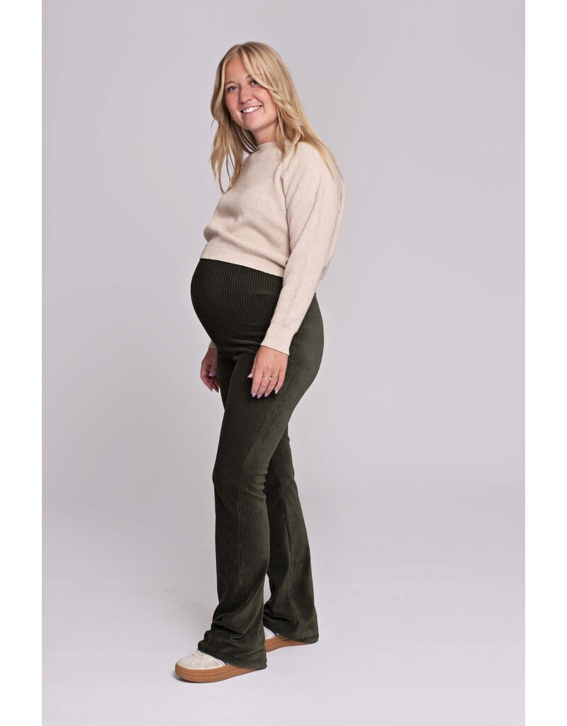 Love2Wait Love2Wait Pants Flared rib velvet - Olive - C252001 054