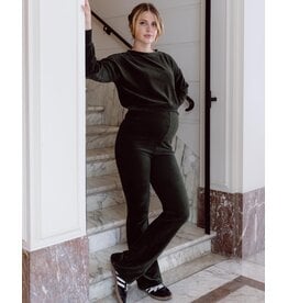 Love2Wait Love2Wait zwangerschap Pants Flared rib velvet - Olive