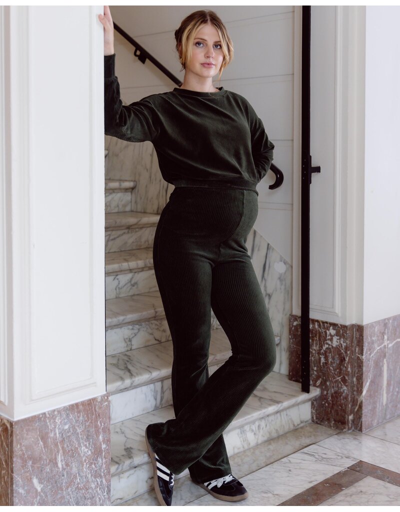 Love2Wait Love2Wait Pants Flared rib velvet - Olive - C252001 054