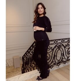 Love2Wait Love2Wait zwangerschap Pants Flared rib velvet - zwart