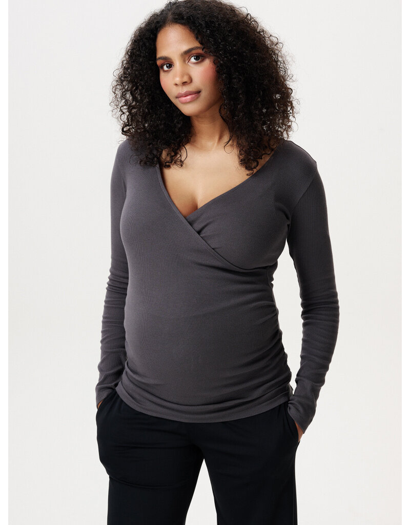 Noppies Noppies overslag zwangerschapsshirt met V-hals - Forged Iron - 6030029 1790