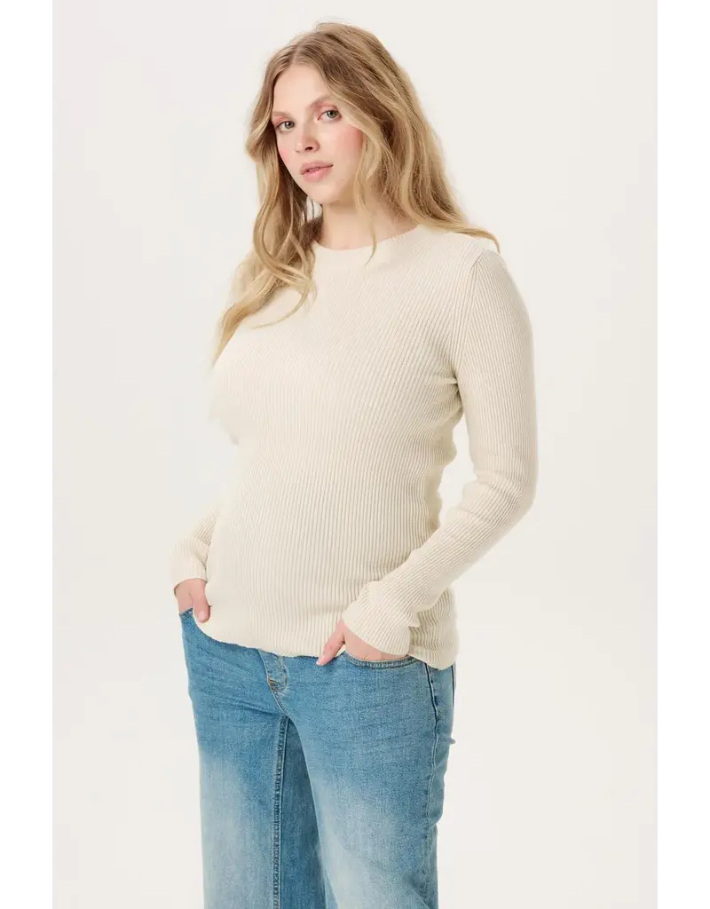 Noppies Noppies ecru rib zwangerschapsshirt lange mouw - Bone White - 6030038 1105