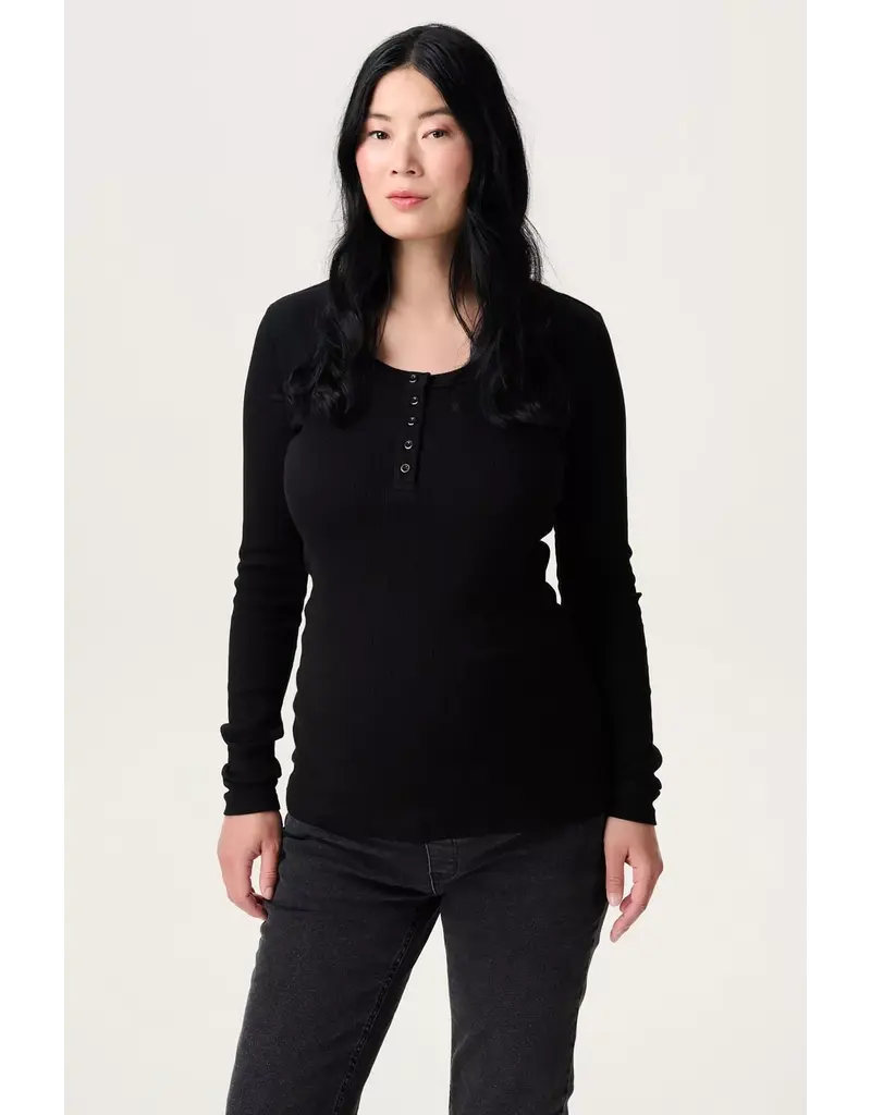 Noppies Noppies zwart rib zwangerschapsshirt met Easy Nursing - 1600011 P090