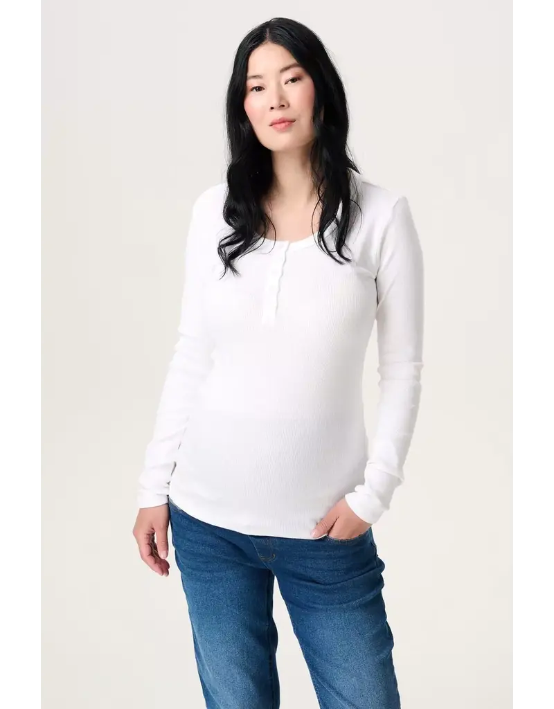 Noppies Noppies wit rib zwangerschapsshirt met Easy Nursing - 1600011 P175