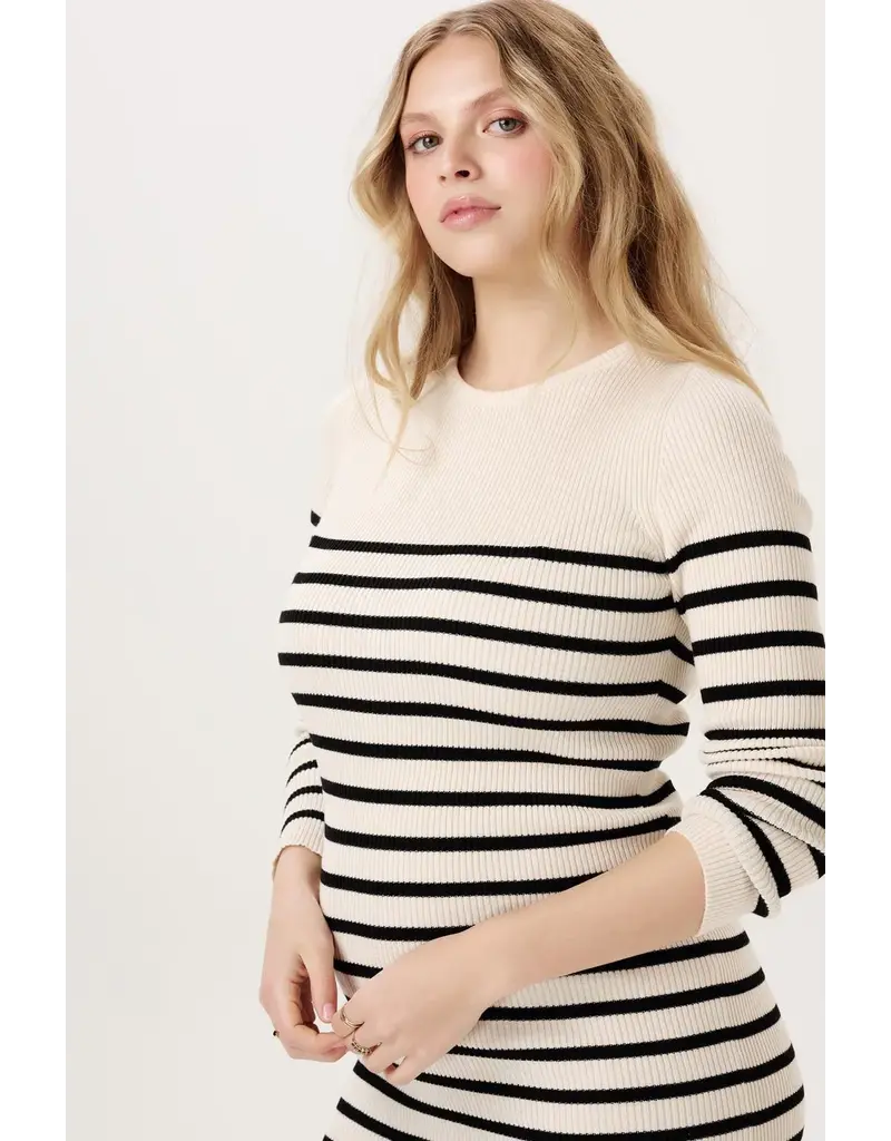 Noppies Noppies offwhite-zwart gestreepte midi zwangerschapsjurk met split - 1604514 2334