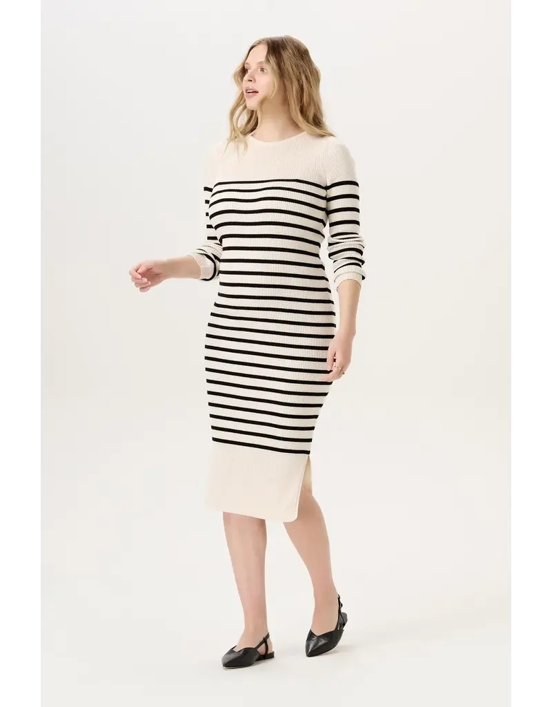 Noppies Noppies offwhite-zwart gestreepte midi zwangerschapsjurk met split - 1604514 2334