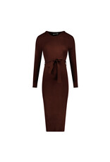 Love2Wait Love2Wait bruine midi zwangerschapsjurk in rib met ceintuur - B999063 8000