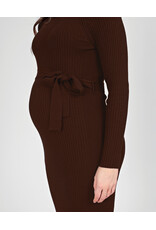 Love2Wait Love2Wait bruine midi zwangerschapsjurk in rib met ceintuur - B999063 8000