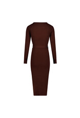 Love2Wait Love2Wait bruine midi zwangerschapsjurk in rib met ceintuur - B999063 8000