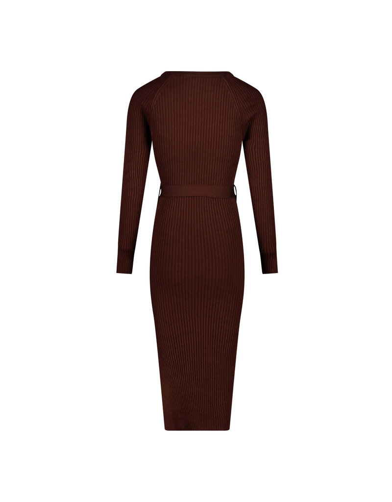 Love2Wait Love2Wait bruine midi zwangerschapsjurk in rib met ceintuur - B999063 8000
