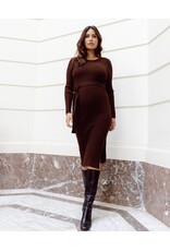 Love2Wait Love2Wait bruine midi zwangerschapsjurk in rib met ceintuur - B999063 8000