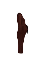 Love2Wait Love2Wait bruine midi zwangerschapsjurk in rib met ceintuur - B999063 8000