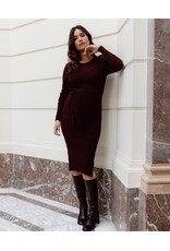 Love2Wait Love2Wait bruine midi zwangerschapsjurk in rib met ceintuur - B999063 8000