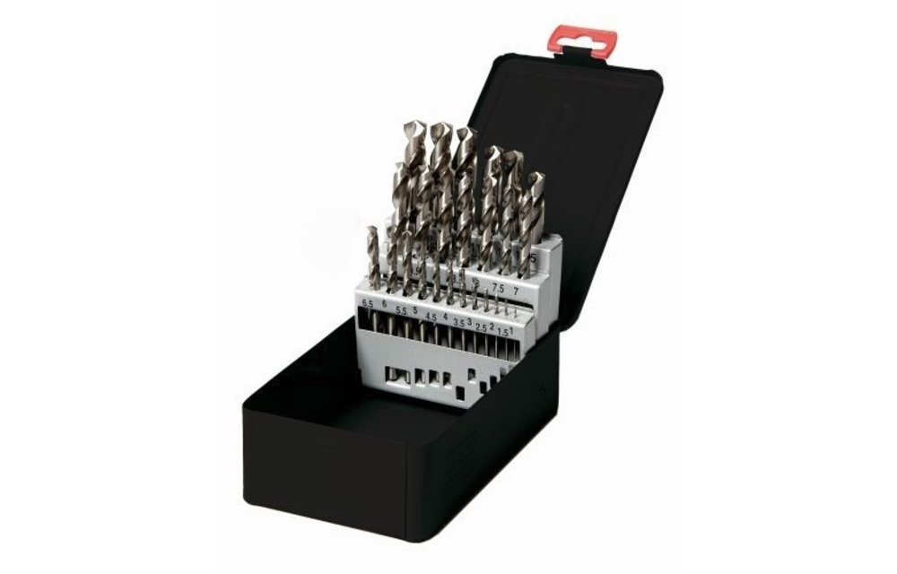 borenset titanium 25-delig | 1.0 mm t/m 13.0 mm per halve mm oplopend | stevige metalen kist