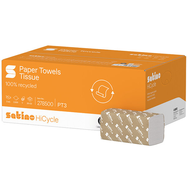 Satino Handdoekjes 2-Laags, Helder Wit, Gerecycled, V-vouw, 25x23cm, 3200 stuks