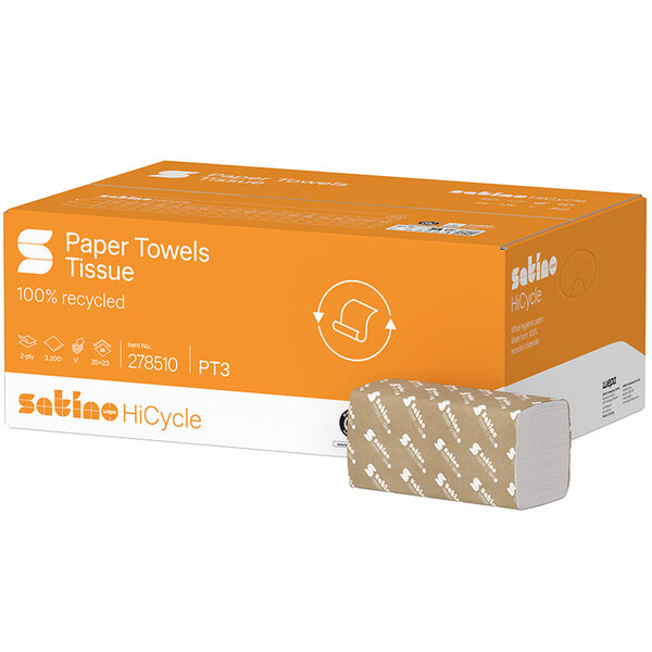 Satino Handdoekjes 2-Laags, Wit, Gerecycled, V-vouw, 25x23cm, 3200 stuks
