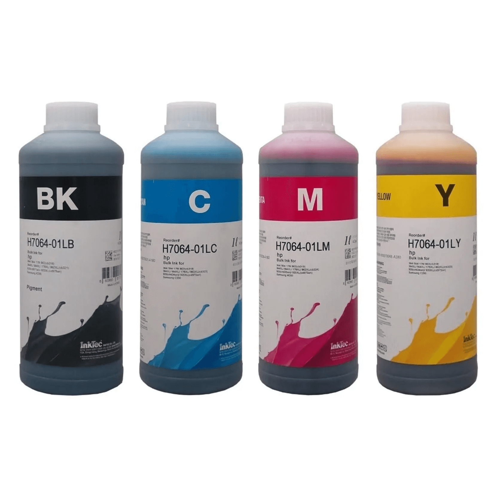 MediaHolland® Set van 4 x 1 liter universele Inktec Dye inkt voor alle HP inktpatronen. Zeer goede kwaliteit inkt voor jarenlang perfecte afdrukken.