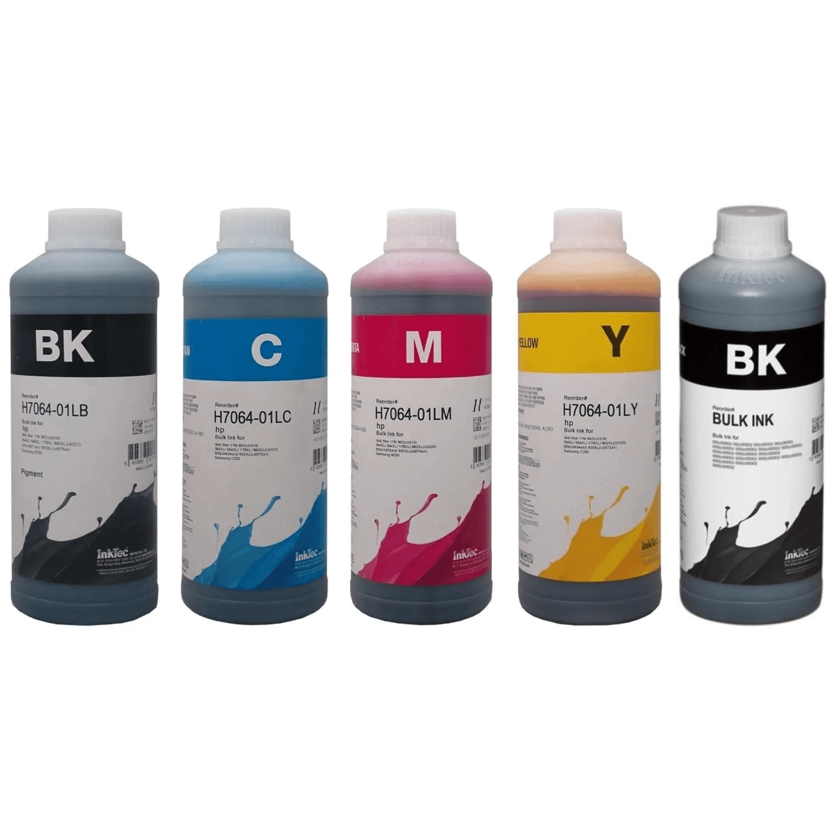 MediaHolland® Set van 5 kleuren universele Inktec Dye en Pigment inkt voor alle HP inktpatronen. Zeer goede kwaliteit inkt voor jarenlang perfecte afdrukken.