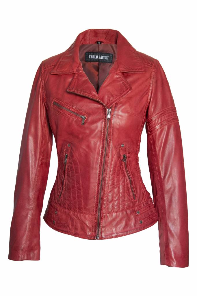 Barcelona Helemaal droog Antibiotica Echt leren jas dames rood - Leather City