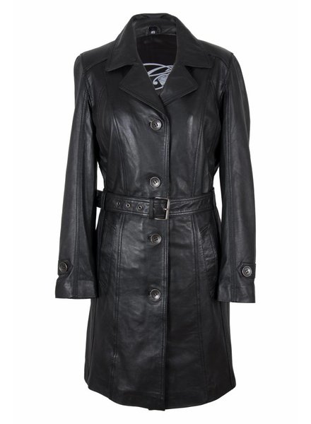 Carlo Sacchi Dames leren jas trenchcoat zwart