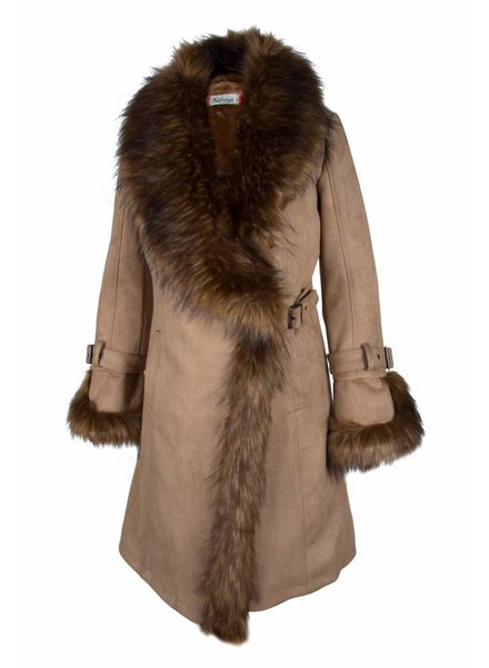 Kelyna Dames winterjas lammy coat beige met bont