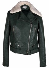 Imitatie dames biker  jas groen met bont